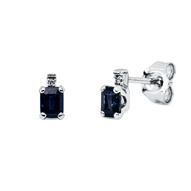 Ohrstecker 18 kt WG, 2 Dia. 0,01 ct, TW-si, 2 Saphire 0,52 ct blau