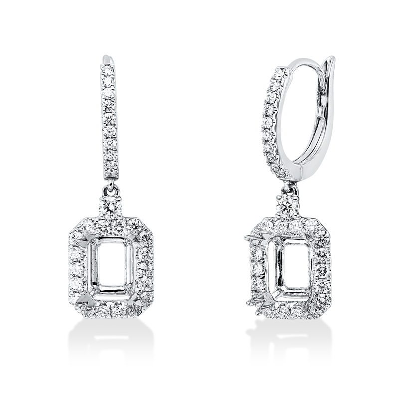 Creolen 18 kt WG, 58 Brill. 0,89 ct, TW-vsi/si, Leerfassung für 2x Sm.schliff 8x6 mm
