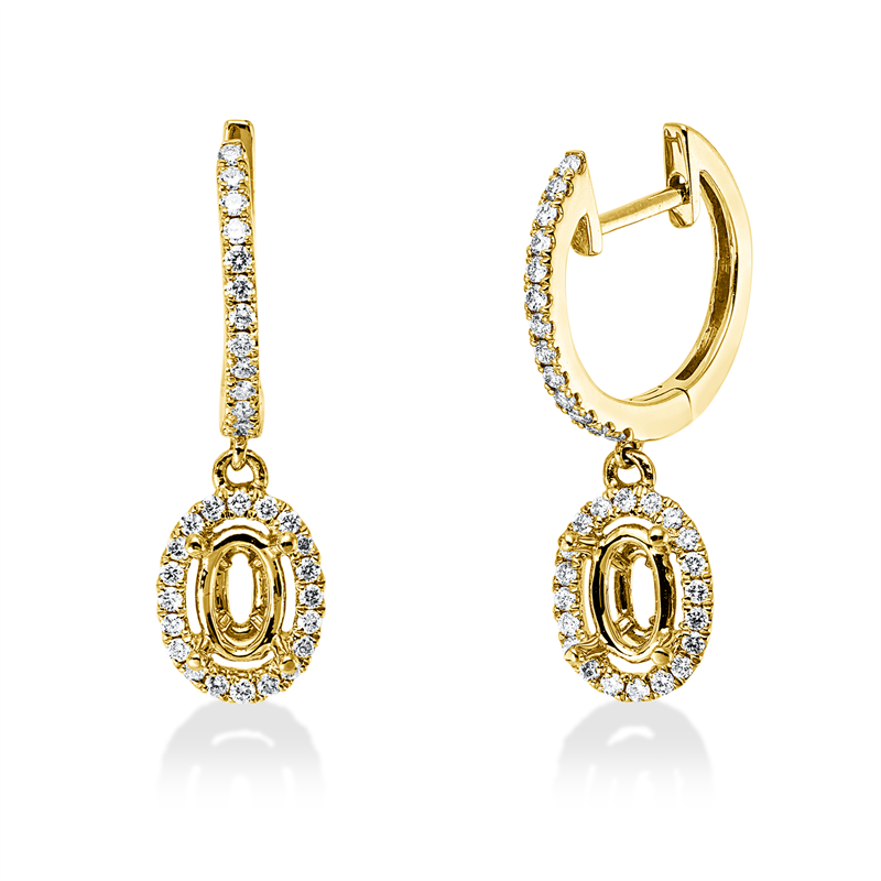 Creolen 18 kt GG, 66 Brill. 0,28 ct, TW-vsi/si, Leerfassung für 2x Oval 4x6 mm