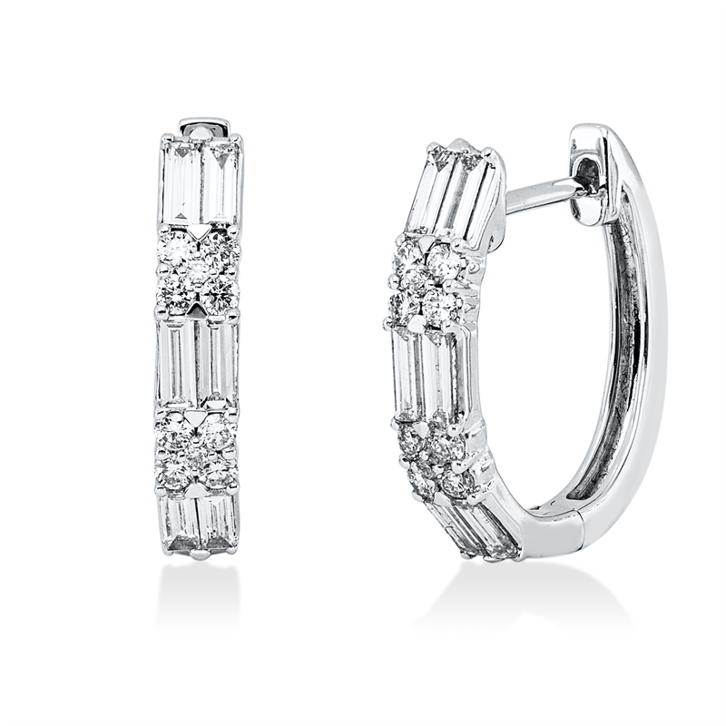 Creolen 18 kt WG, 20 Brill. 0,24 ct, TW-vsi/si, 12 Bag. 0,47 ct, TW-vsi/si