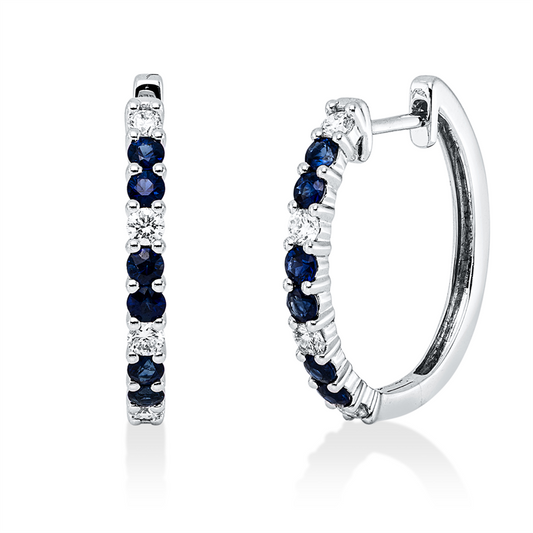 Creolen 18 kt WG, 8 Brill. 0,27 ct, TW-vsi/si, 12 Saphire 0,58 ct blau