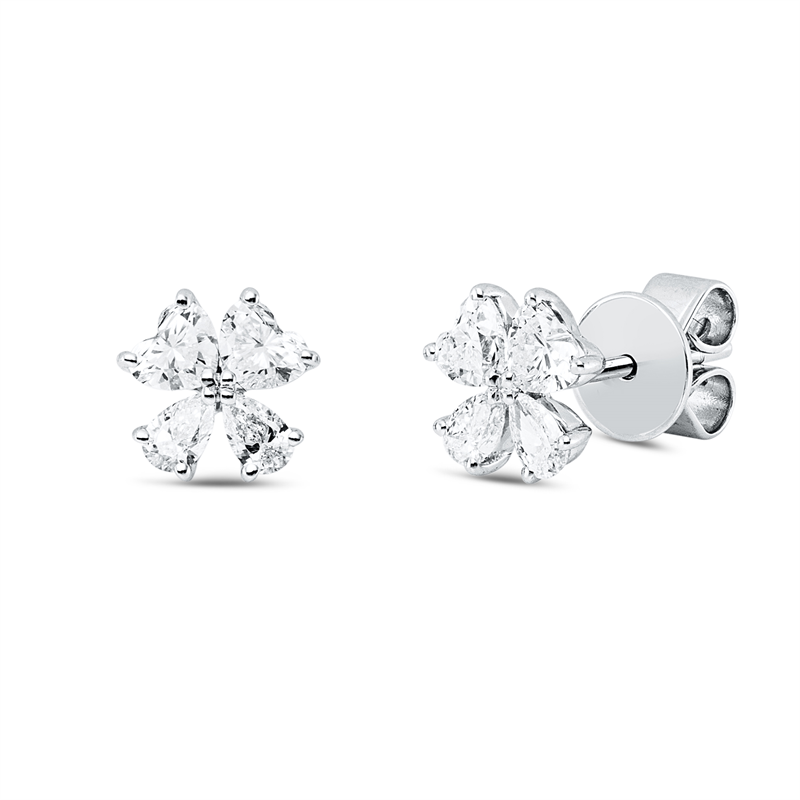 Ohrstecker 18 kt WG, 4 Herzschl. 0,54 ct, TW-vsi/si, 4 Tropfen 0,24 ct, TW-vsi/si