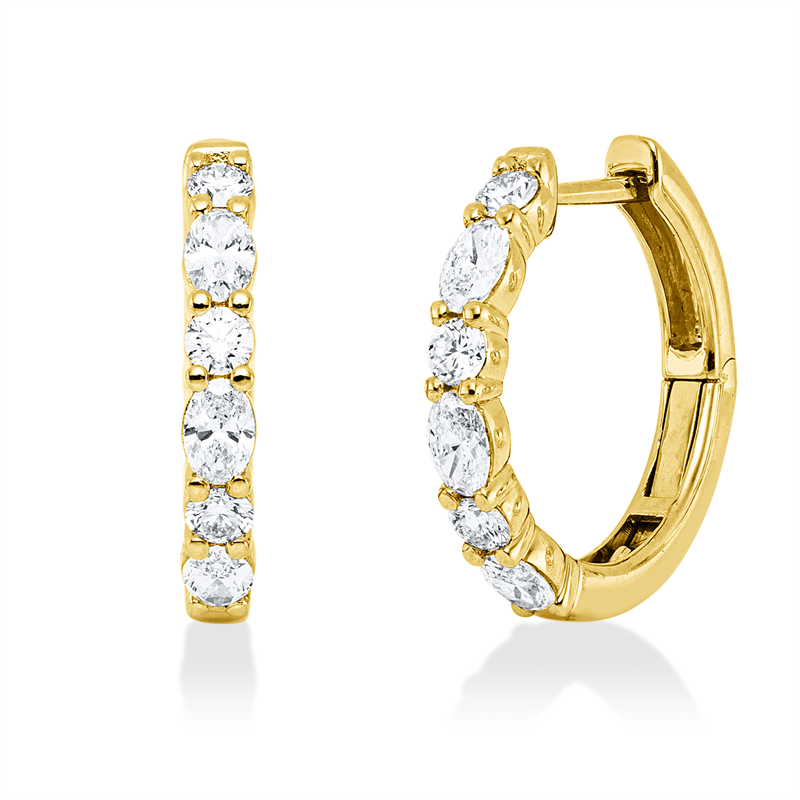 Creolen 14 kt GG, 6 Oval 0,49 ct, TW-vsi/si, 6 Brill. 0,26 ct, TW-vsi/si