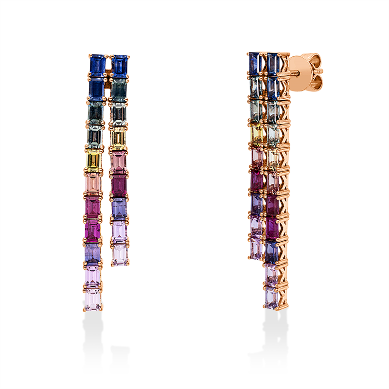 Ohrhänger 18 kt RG, 40 Saphire 3,56 ct multicolor