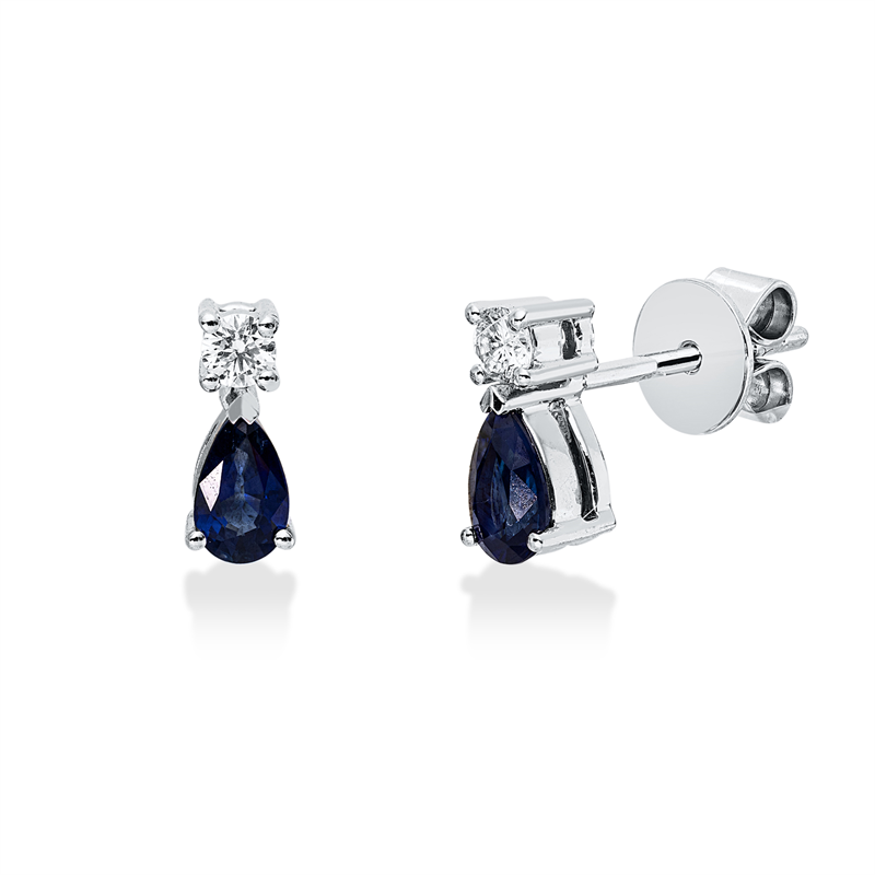 Ohrstecker 18 kt WG, 2 Brill. 0,11 ct, W-si, 2 Saphire 0,48 ct blau