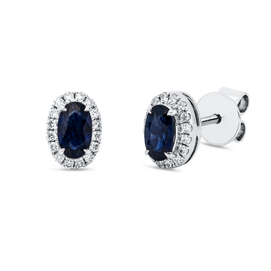 Ohrstecker 18 kt WG, 32 Brill. 0,12 ct, W-si, 2 Saphire 0,58 ct blau