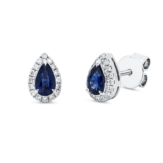 Ohrstecker 18 kt WG, 32 Brill. 0,12 ct, W-si, 2 Saphire 0,51 ct blau