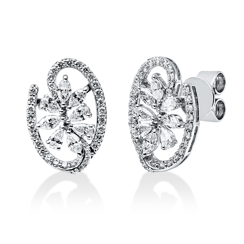 Ohrschmuck 18 kt WG, 8 Tropfen 0,30 ct, TW-vsi, 64 Brill. 0,28 ct, TW-si