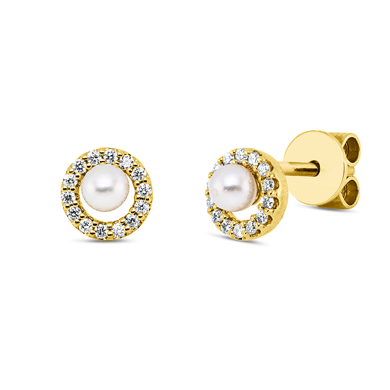 Ohrstecker 18 kt GG, 28 Brill. 0,10 ct, TW-si, 2 SW weiß 3 mm