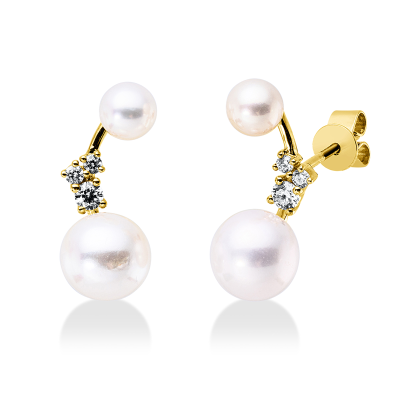 Ohrschmuck 18 kt GG, 6 Brill. 0,15 ct, TW-si, 4 SW weiß 7 mm
