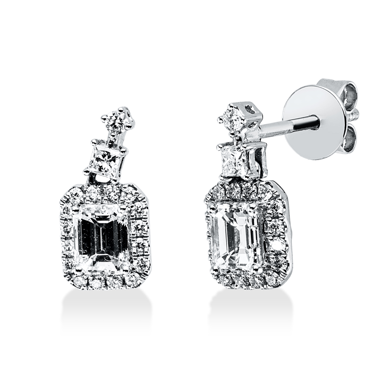 Ohrstecker 18 kt WG, 2 Princ. 0,06 ct, TW-si, 34 Brill. 0,13 ct, TW-si, 2 Sm.schliff 0,52 ct, TW-vsi