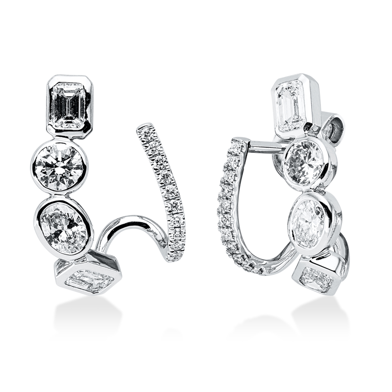 Ohrstecker 18 kt WG, 2 Oval 0,38 ct, TW-vsi, 24 Brill. 0,57 ct, TW-si, 4 Sm.schliff 0,73 ct, TW-vsi