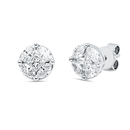 Ohrstecker 18 kt WG, 2 Princ. 0,33 ct, TW-vsi, 8 Nav. 0,86 ct, TW-vsi