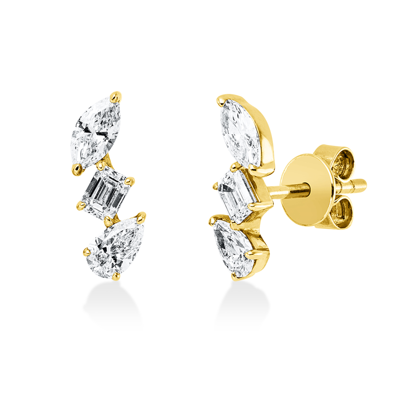 Ohrstecker 18 kt GG, 2 Nav. 0,34 ct, TW-vsi, 2 Tropfen 0,31 ct, TW-vsi, 2 Sm.schliff 0,30 ct, TW-vsi