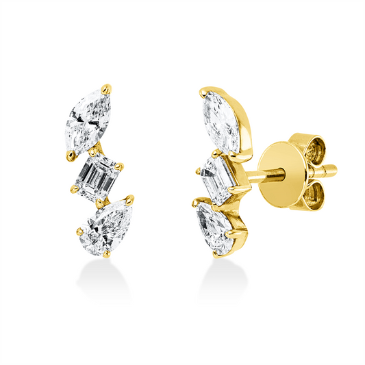 Ohrstecker 18 kt GG, 2 Nav. 0,34 ct, TW-vsi, 2 Tropfen 0,31 ct, TW-vsi, 2 Sm.schliff 0,30 ct, TW-vsi