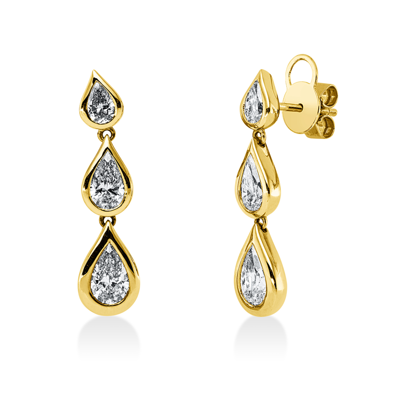 Ohrschmuck 18 kt GG, GIA x 6 pcs, 5 Tropfen 2,51 ct, J-vs2, 1 Tropfen 0,50 ct, J-vs1