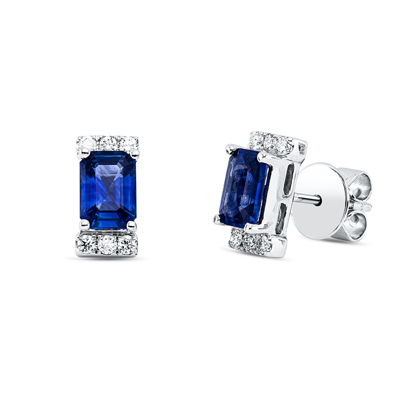 Ohrstecker 18 kt WG, 12 Brill. 0,22 ct, TW-si, 2 Saphire 1,95 ct blau