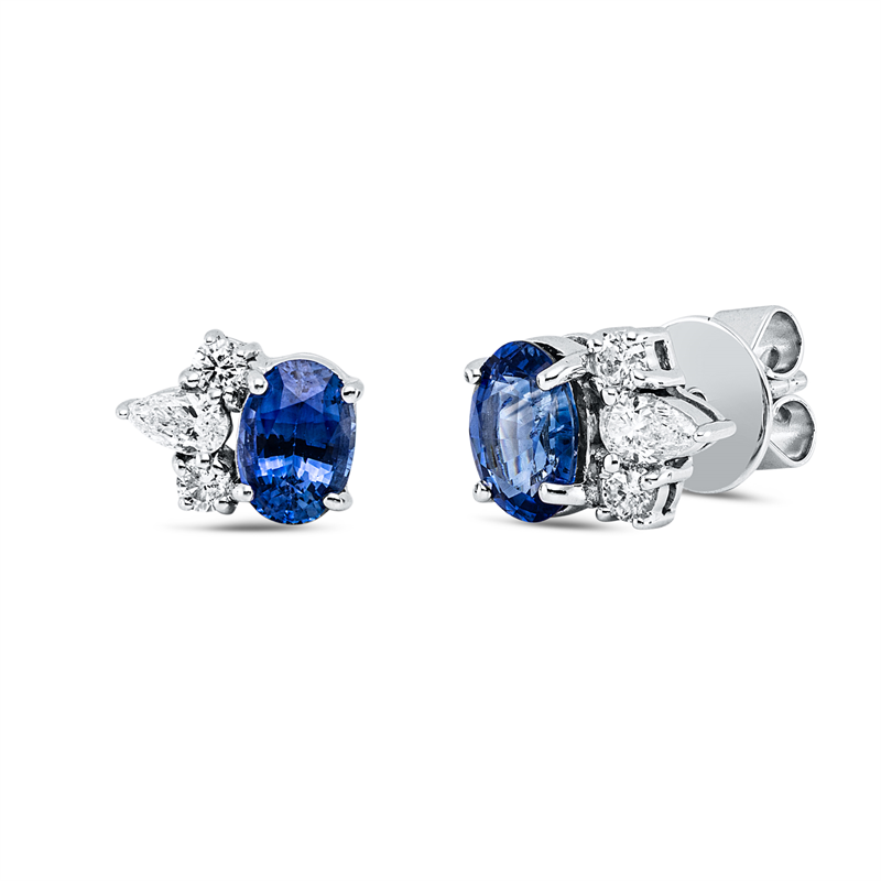 Ohrstecker 18 kt WG, 2 Tropfen 0,25 ct, TW-vsi, 4 Brill. 0,20 ct, TW-si, 2 Saphire 1,93 ct blau