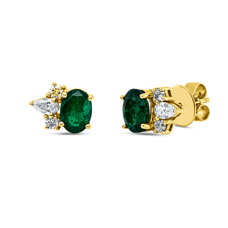 Ohrstecker 18 kt WG, 2 Tropfen 0,25 ct, TW-vsi, 4 Brill. 0,20 ct, TW-si, 2 Smaragde 1,77 ct grün
