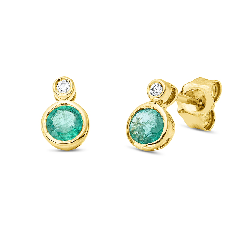 Ohrstecker 18 kt GG, 2 Brill. 0,03 ct, TW-si, 2 Smaragde 0,48 ct grün