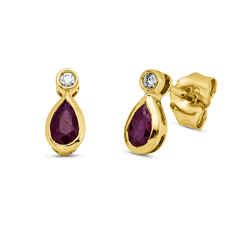 Ohrstecker 18 kt GG, 1 Brill. 0,03 ct, TW-si, 2 Rubine 0,50 ct rot