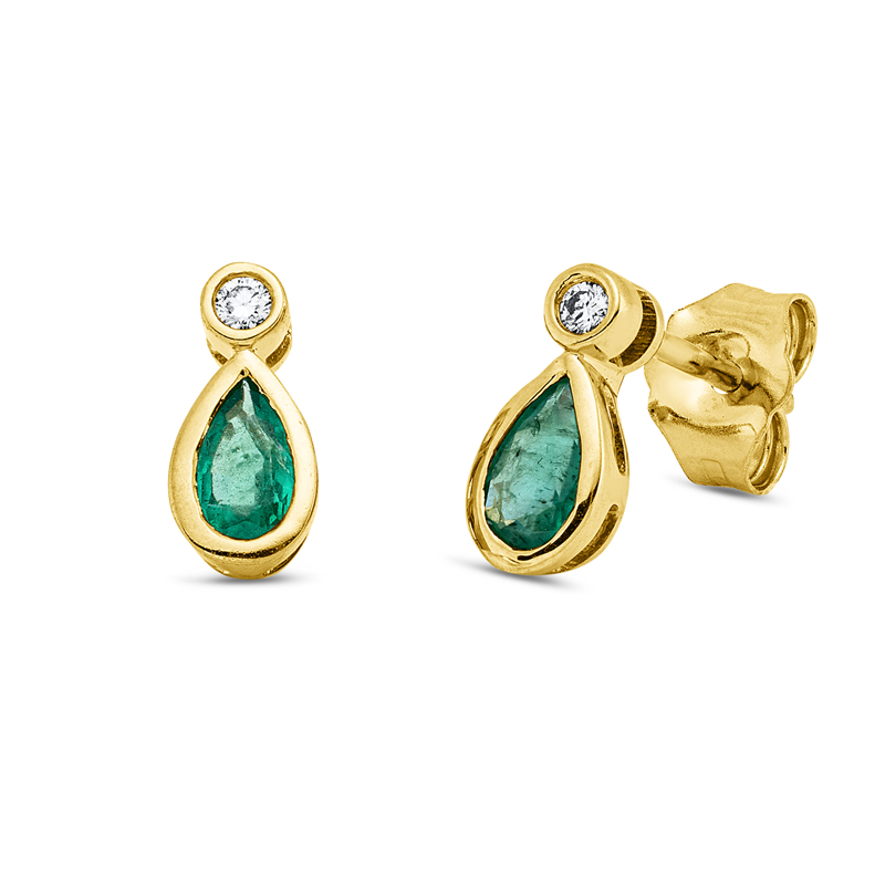 Ohrstecker 18 kt GG, 1 Brill. 0,03 ct, TW-si, 2 Smaragde 0,36 ct grün