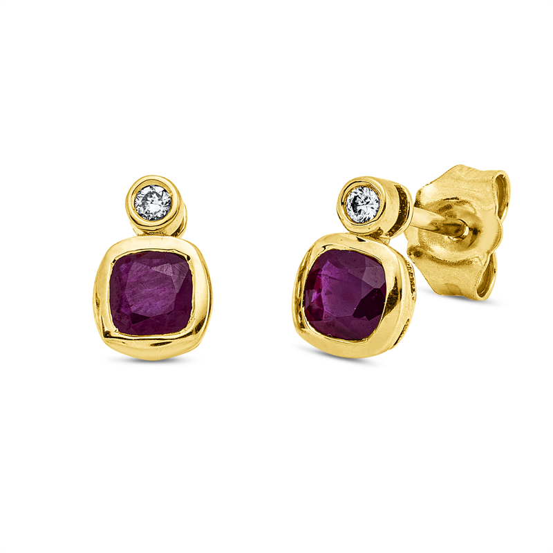 Ohrstecker 18 kt GG, 2 Brill. 0,03 ct, TW-si, 2 Rubin 0,65 ct rot