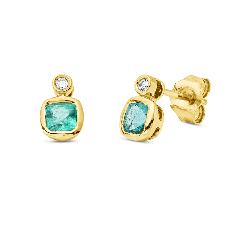 Ohrstecker 18 kt GG, 2 Brill. 0,03 ct, TW-si, 2 Smaragd 0,70 ct grün