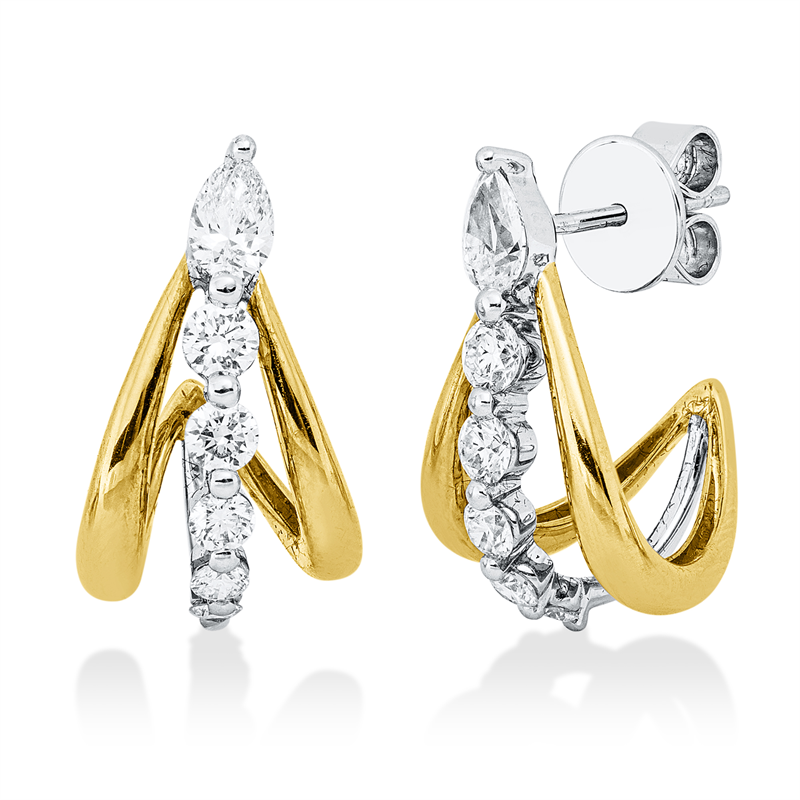 Ohrstecker 18 kt GG+WG, 2 Tropfen 0,38 ct, TW-si, 10 Brill. 0,58 ct, TW-si