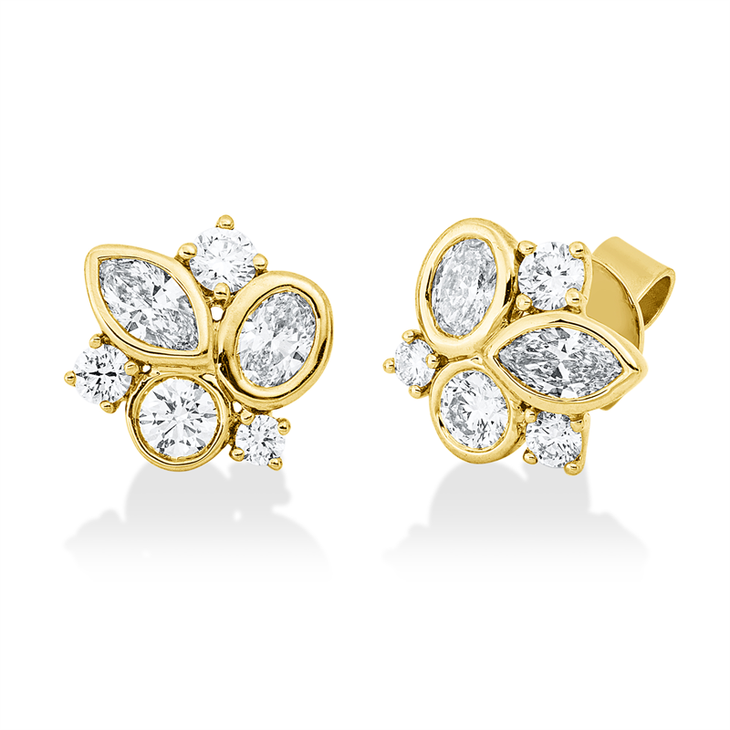 Ohrstecker 18 kt GG, 2 Nav. 0,28 ct, TW-si, 2 Oval 0,27 ct, TW-si, 8 Brill. 0,46 ct, TW-si