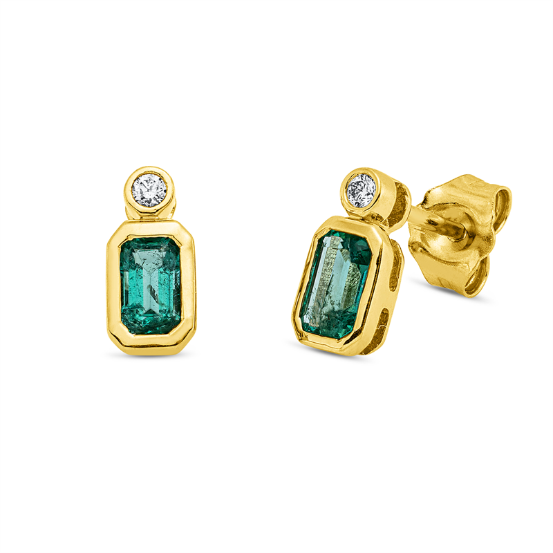 Ohrstecker 18 kt GG, 2 Brill. 0,03 ct, TW-si, 2 Smaragde 0,50 ct grün