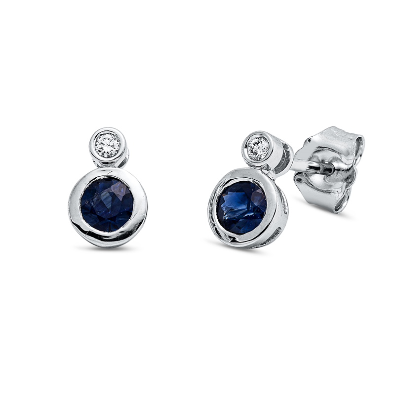 Ohrstecker 18 kt WG, 2 Brill. 0,03 ct, TW-si, 2 Saphire 0,60 ct blau