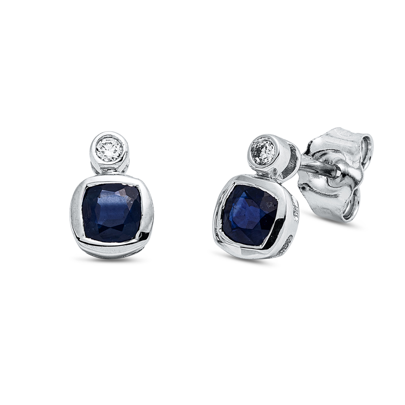 Ohrstecker 18 kt WG, 2 Brill. 0,03 ct, TW-si, 2 Saphire 0,70 ct blau