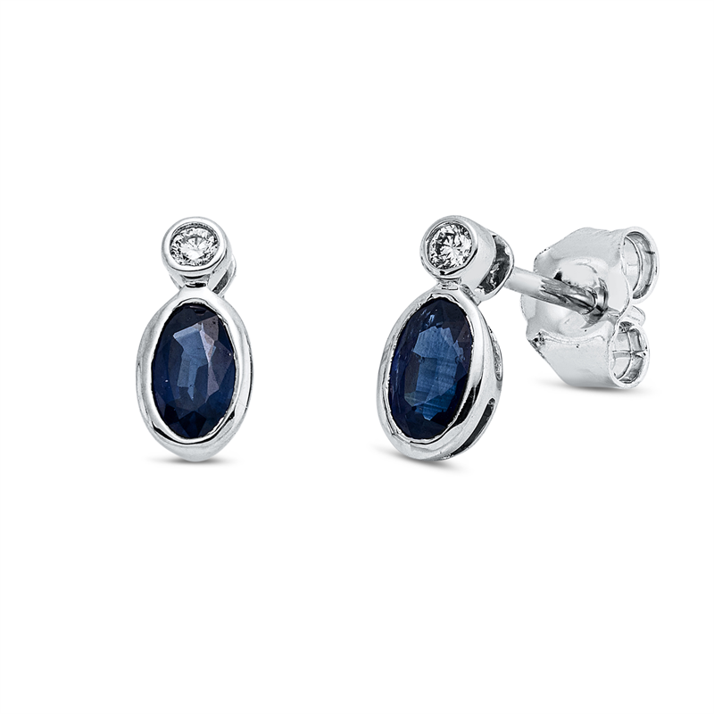 Ohrstecker 18 kt WG, 2 Brill. 0,03 ct, TW-si, 2 Saphire 0,80 ct blau