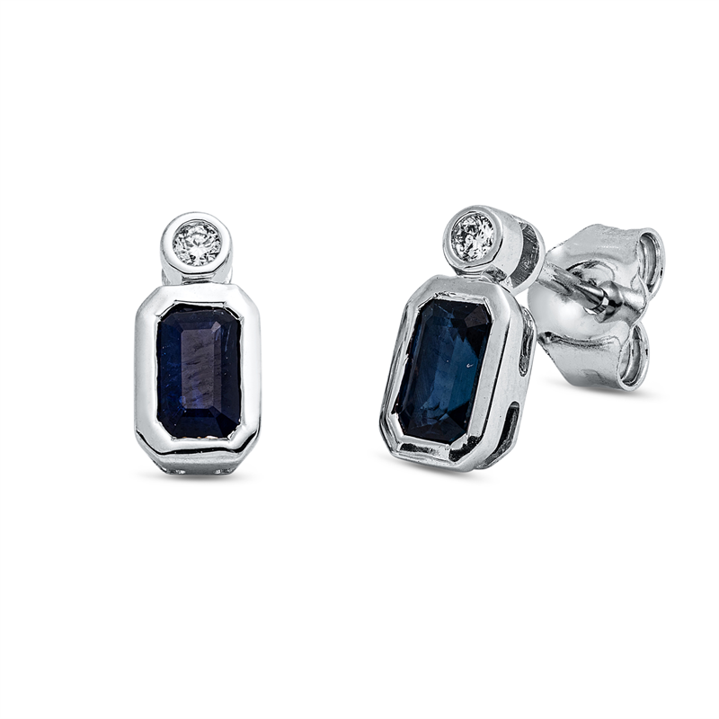 Ohrstecker 18 kt WG, 2 Brill. 0,03 ct, TW-si, 2 Saphire 0,80 ct blau