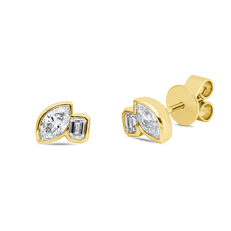 Ohrstecker 18 kt GG, 2 Nav. 0,50 ct, TW-si, 2 Sm.schliff 0,17 ct, TW-si