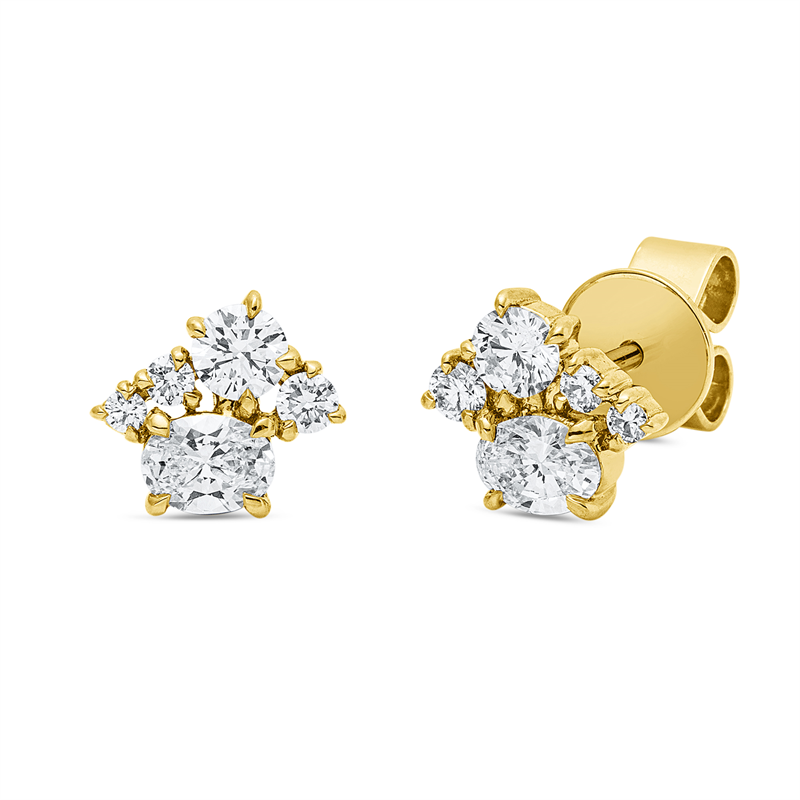 Ohrstecker 18 kt GG, 2 Oval 0,32 ct, TW-si, 8 Brill. 0,29 ct, TW-si