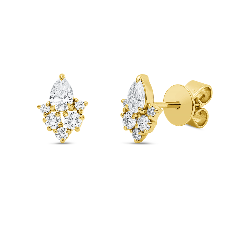 Ohrstecker 18 kt GG, 2 Tropfen 0,33 ct, TW-si, 10 Brill. 0,25 ct, TW-si