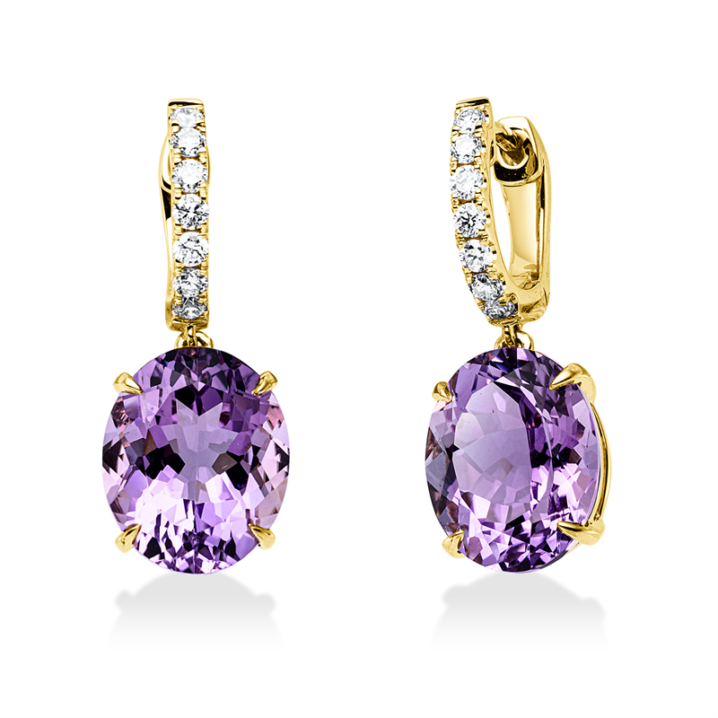 Ohrschmuck 18 kt GG, 14 Brill. 0,27 ct, TW-si, 2 Amethyste 7,00 ct pink