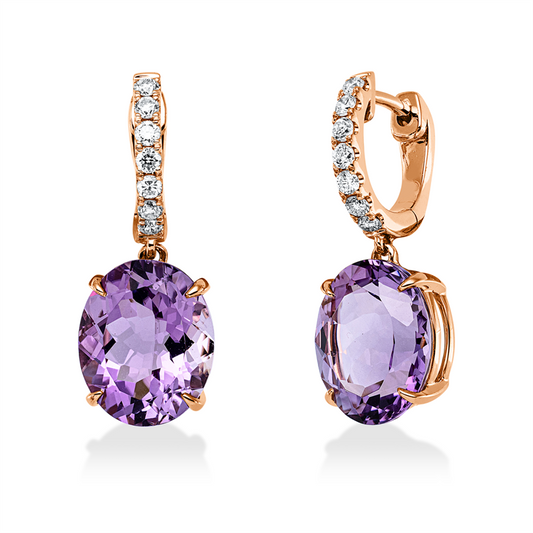 Ohrschmuck 18 kt RG, 14 Brill. 0,27 ct, TW-si, 2 Amethyste 7,00 ct pink