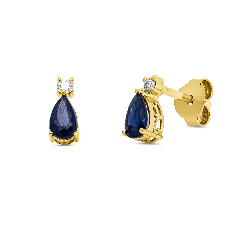 Ohrstecker 18 kt GG, 2 Brill. 0,04 ct, TW-si, 2 Saphire 0,53 ct blau