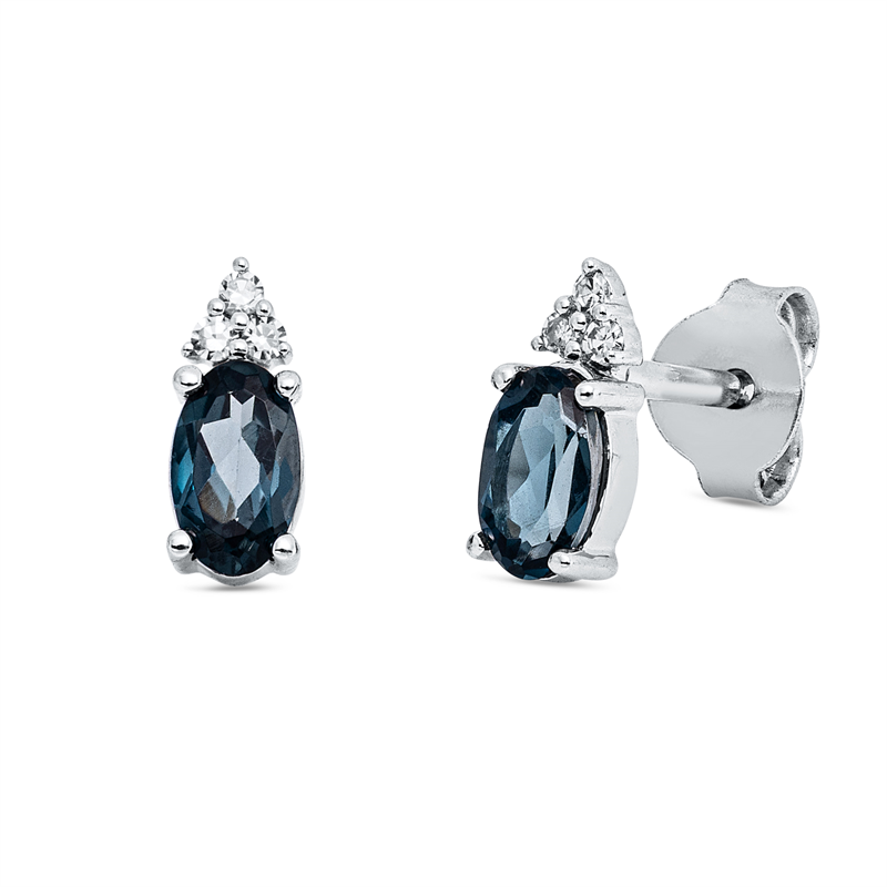 Ohrstecker 18 kt WG, 6 Brill. 0,03 ct, TW-si, 2 Topase 0,54 ct Lond. blue