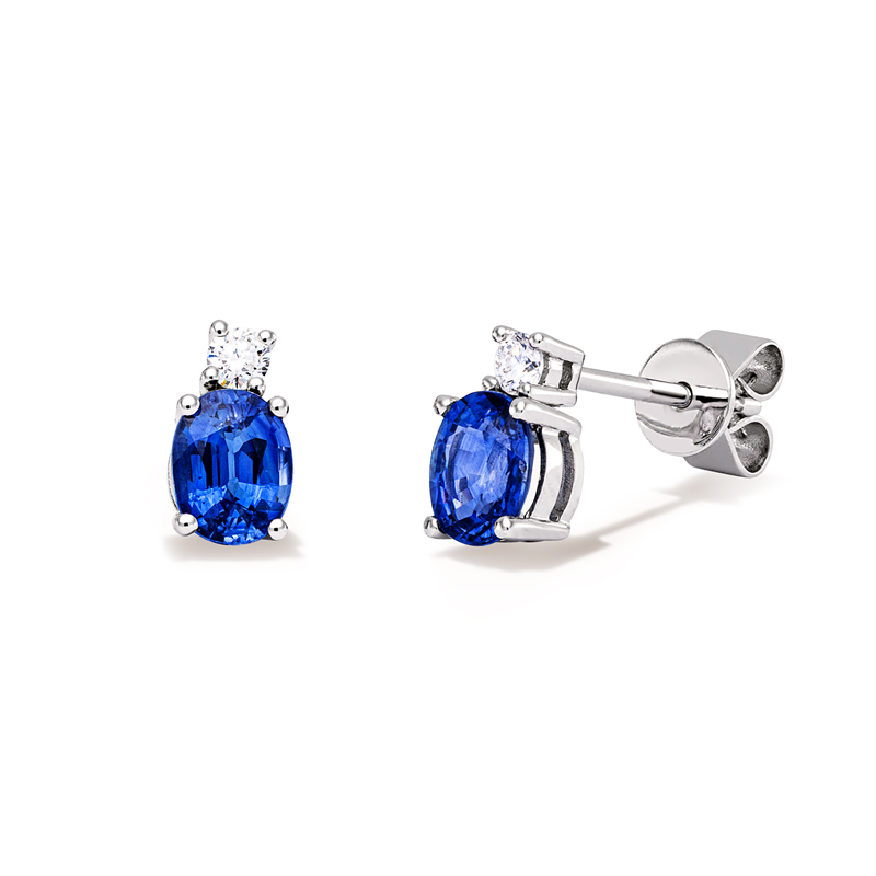 Ohrstecker 18 kt WG, 2 Brill. 0,07 ct, TW-si, 2 Saphire 0,93 ct blau