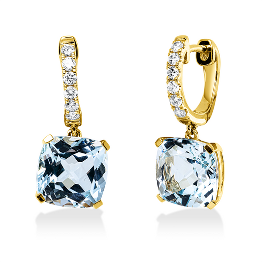 Ohrschmuck 18 kt GG, 12 Brill. 0,27 ct, TW-si, 2 Topase 9,00 ct sky blue