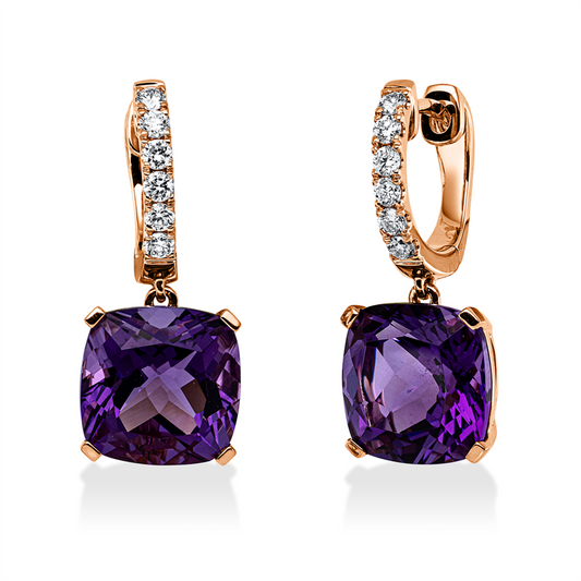 Ohrschmuck 18 kt RG, 12 Brill. 0,27 ct, TW-si, 2 Amethyste 6,80 ct lila