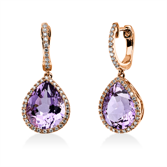 Ohrschmuck 18 kt RG, 76 Brill. 0,28 ct, TW-si, 2 Amethyste 6,10 ct pink