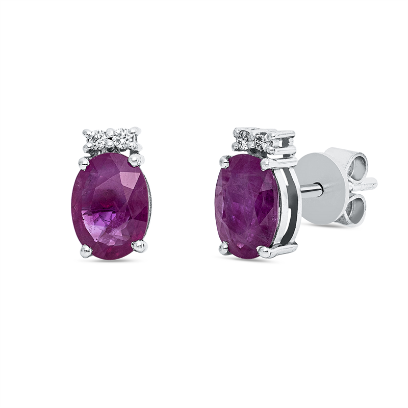 Ohrstecker 18 kt WG, 4 Brill. 0,05 ct, TW-si, 2 Rubine 1,95 ct rot
