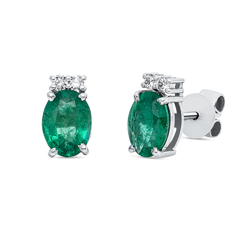 Ohrstecker 18 kt WG, 4 Brill. 0,09 ct, TW-si, 2 Smaragde 1,45 ct grün