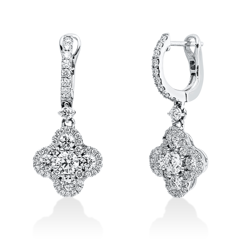 Ohrschmuck 18 kt WG, 8 Brill. 0,45 ct, TW-si, 2 Brill. 0,37 ct, TW-si, 84 Brill. 0,49 ct, TW-si