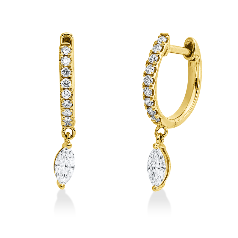 Creolen 18 kt GG, 2 Nav. 0,22 ct, TW-si, 18 Brill. 0,12 ct, TW-si
